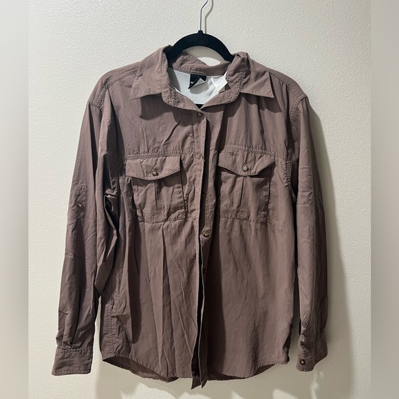 The North Face women’s brown button down field shirt, size medium, GUC, pockets - Picture 1 of 8